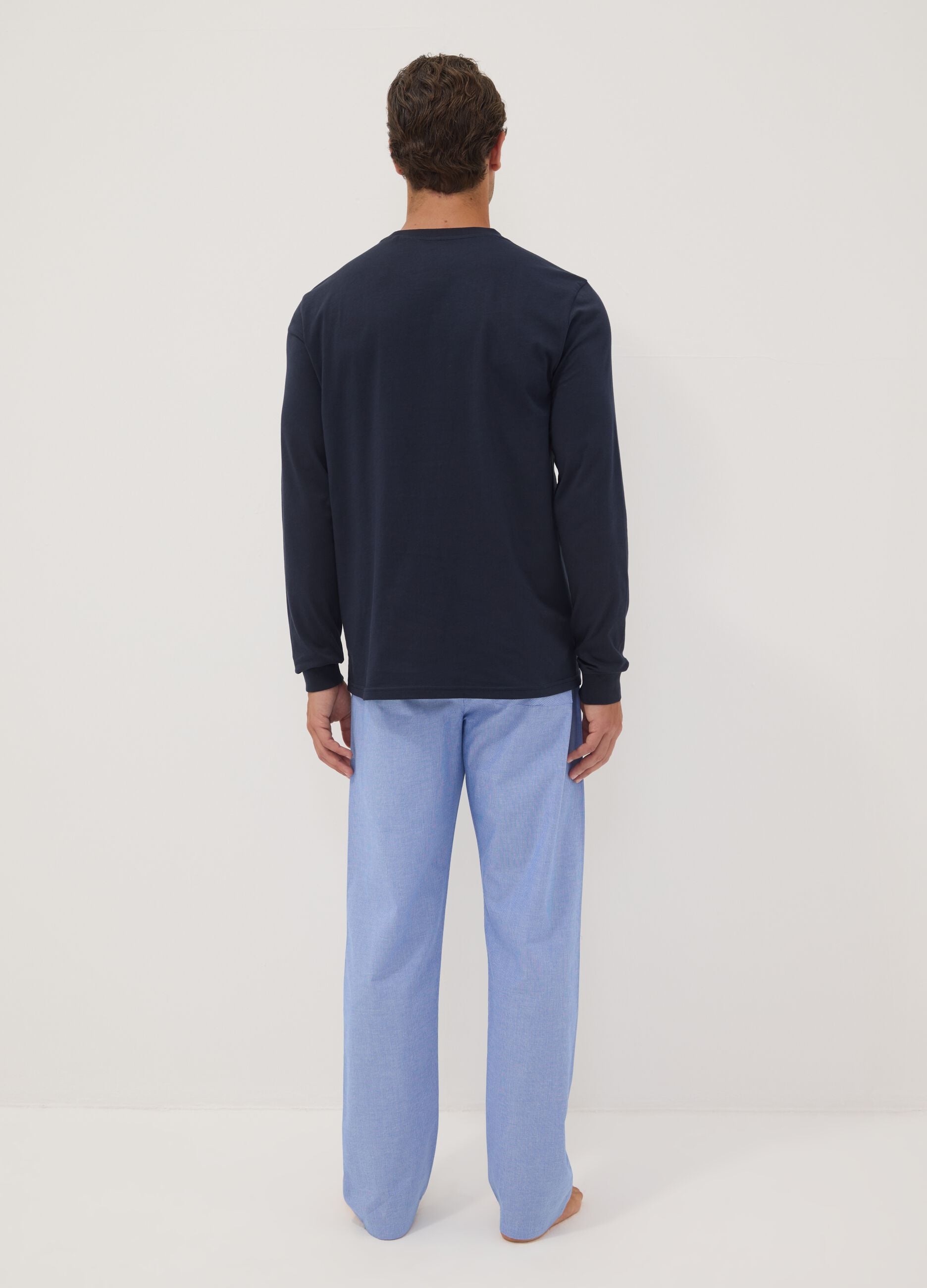 Brauner gestreifter Pyjama aus reiner Bio-Baumwolle, Regular Fit