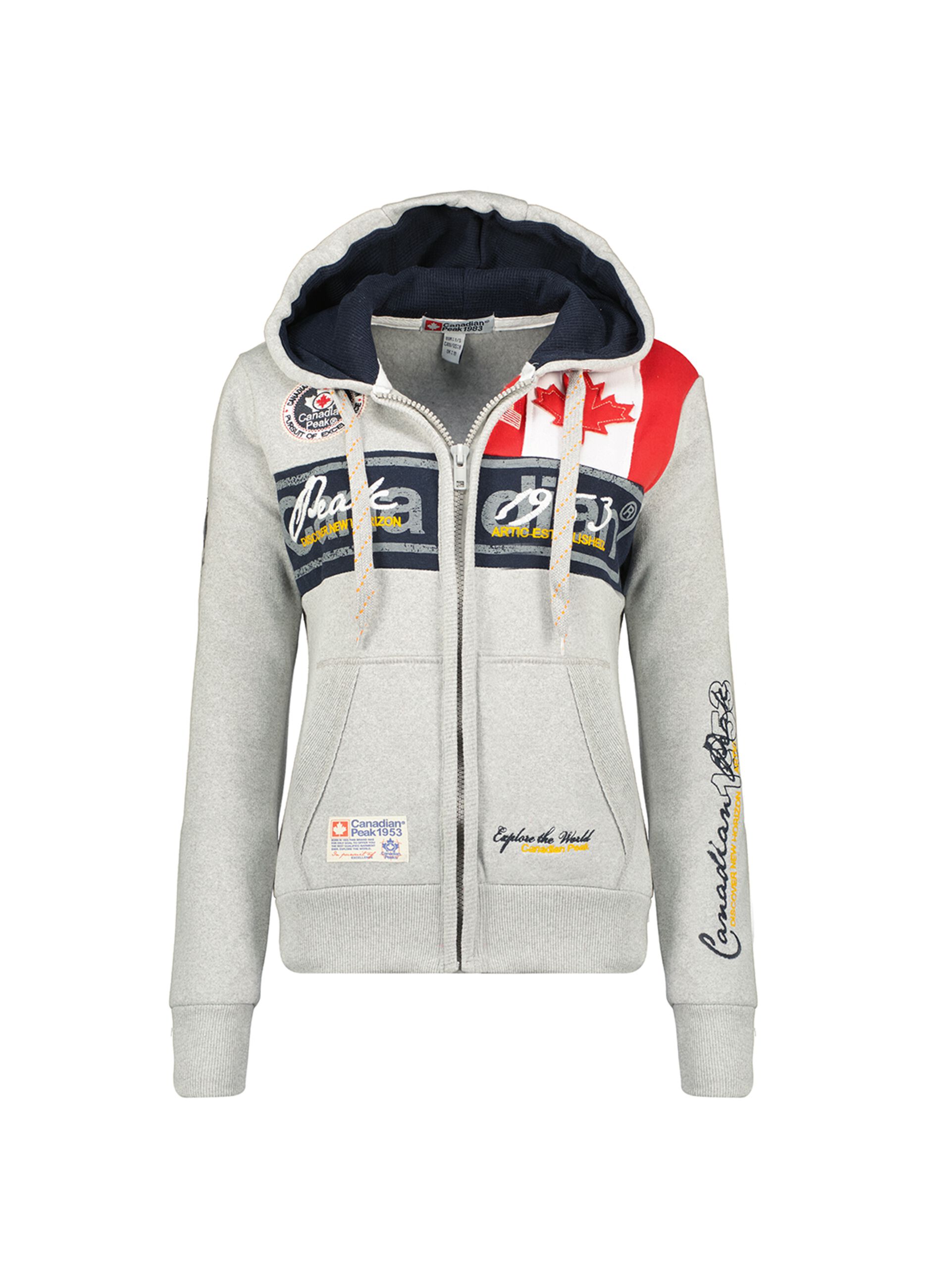Full-zip with hood and Canadian Peak print