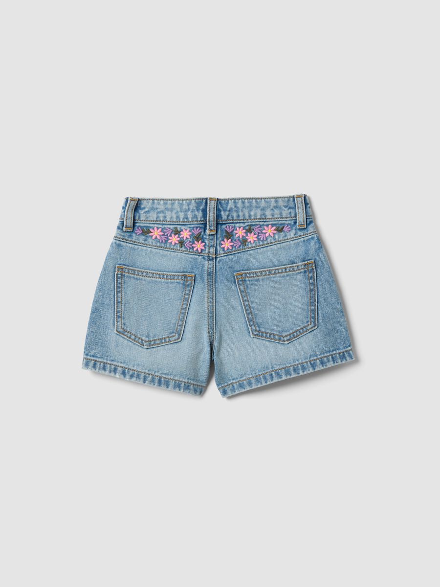 Blaue Denim-Shorts aus reiner Baumwolle f&uuml;r M&auml;dchen, Regular Fit mit Stickerei_1