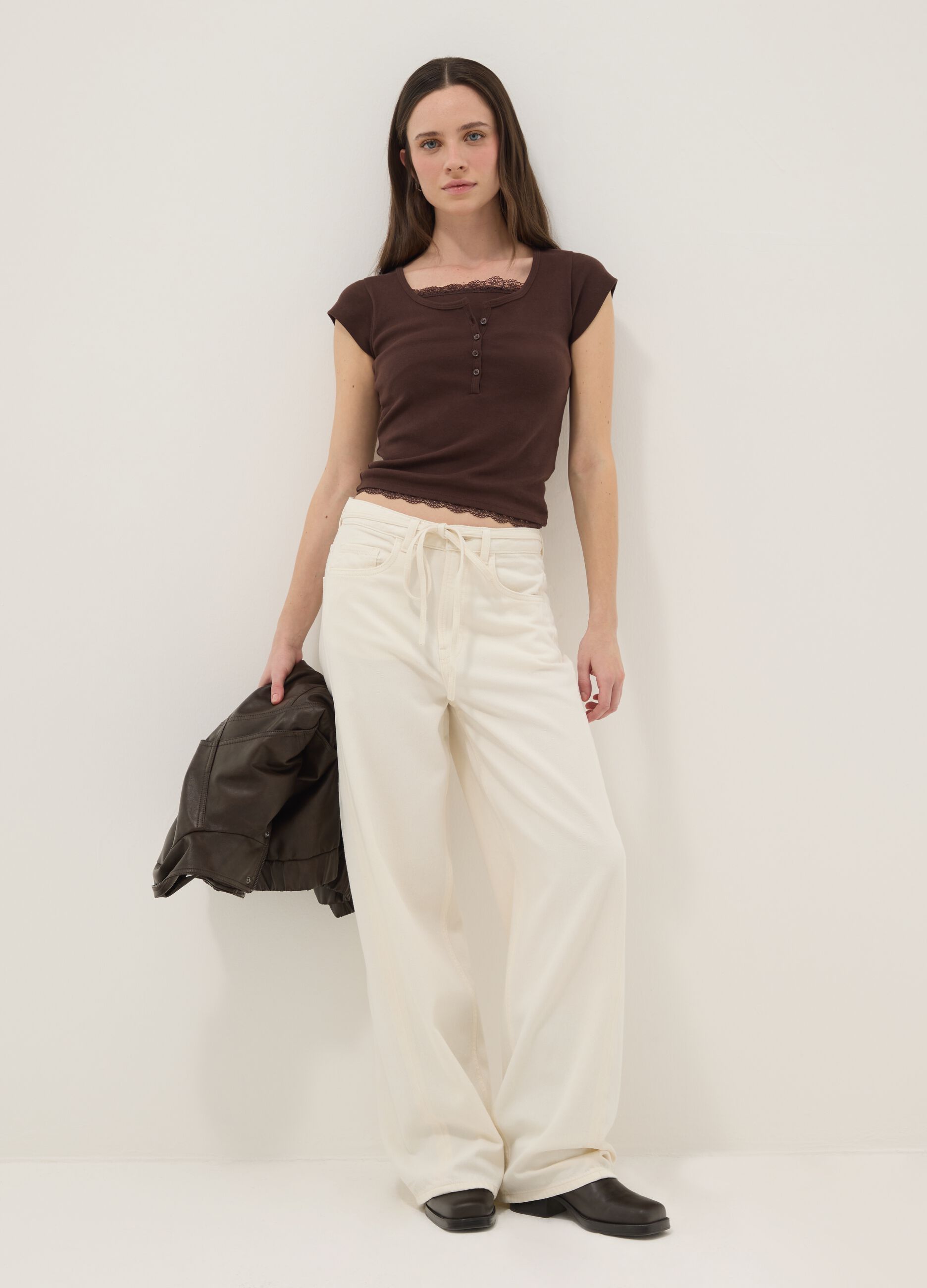 White pure cotton wide leg trousers