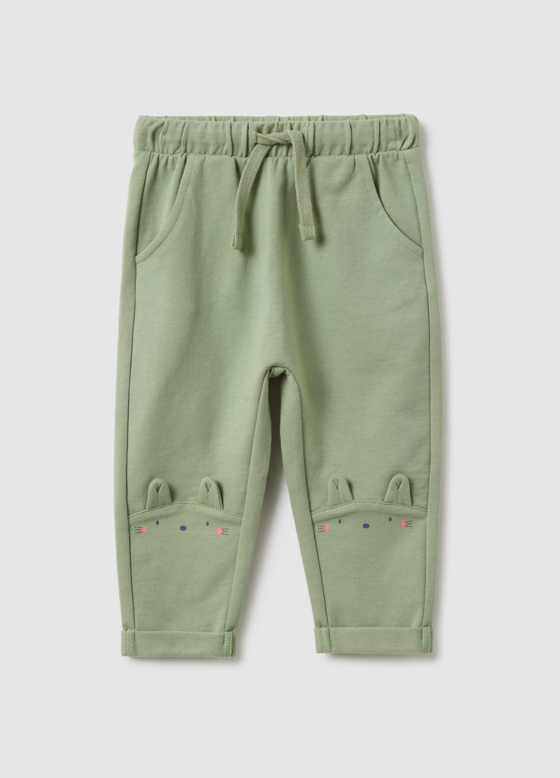 Girls' green slim fit stretch cotton trousers