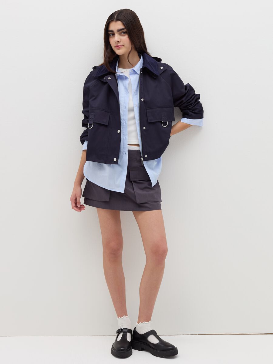 Short jacket with collar in corduroy_1