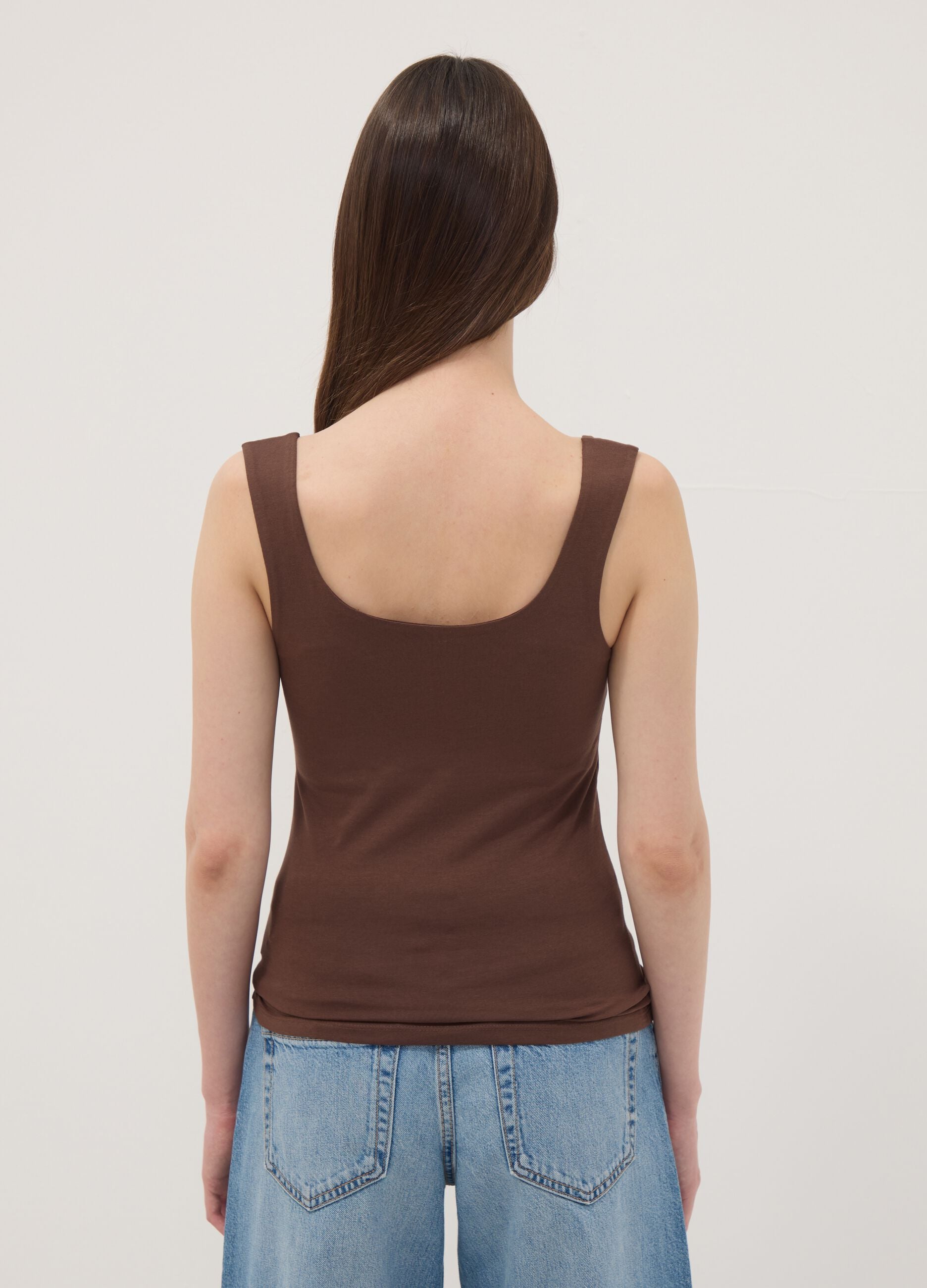 Brown fitted stretch-cotton tank top