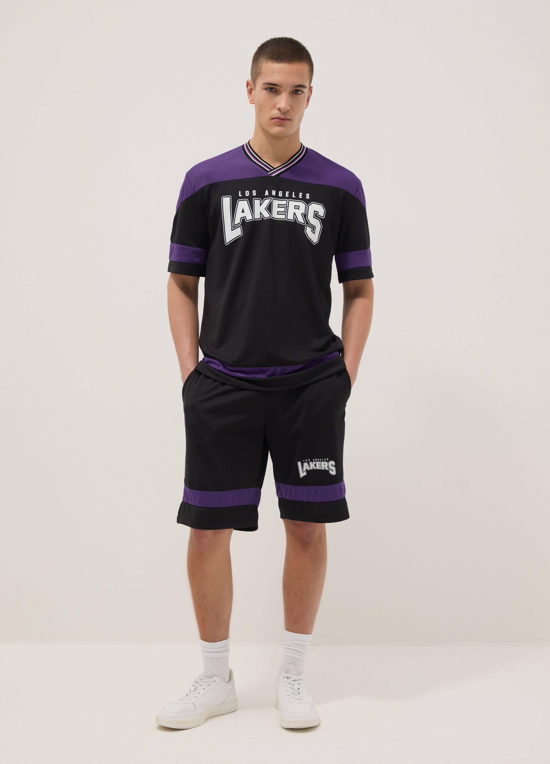 Multicolour Pure Cotton Shorts with Los Angeles Lakers Logo