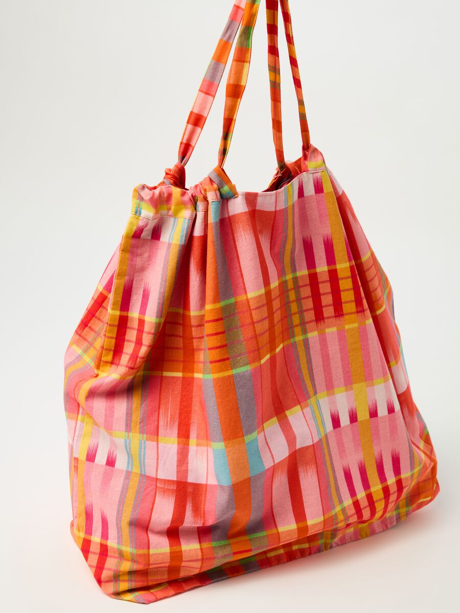 Shopping bag in cotone a quadri e righe_1