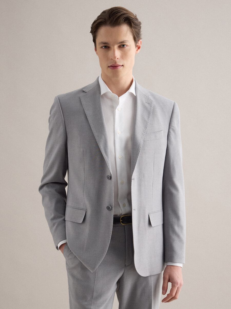 Grey single-breasted blazer with regular fit micro-checks_1