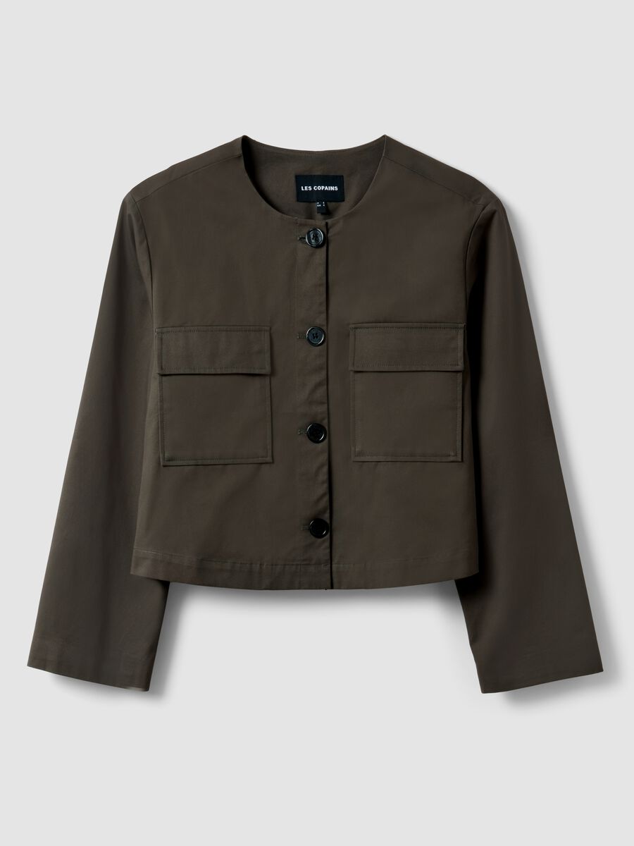 Regular fit green pure cotton jacket with buttons and front pockets_4