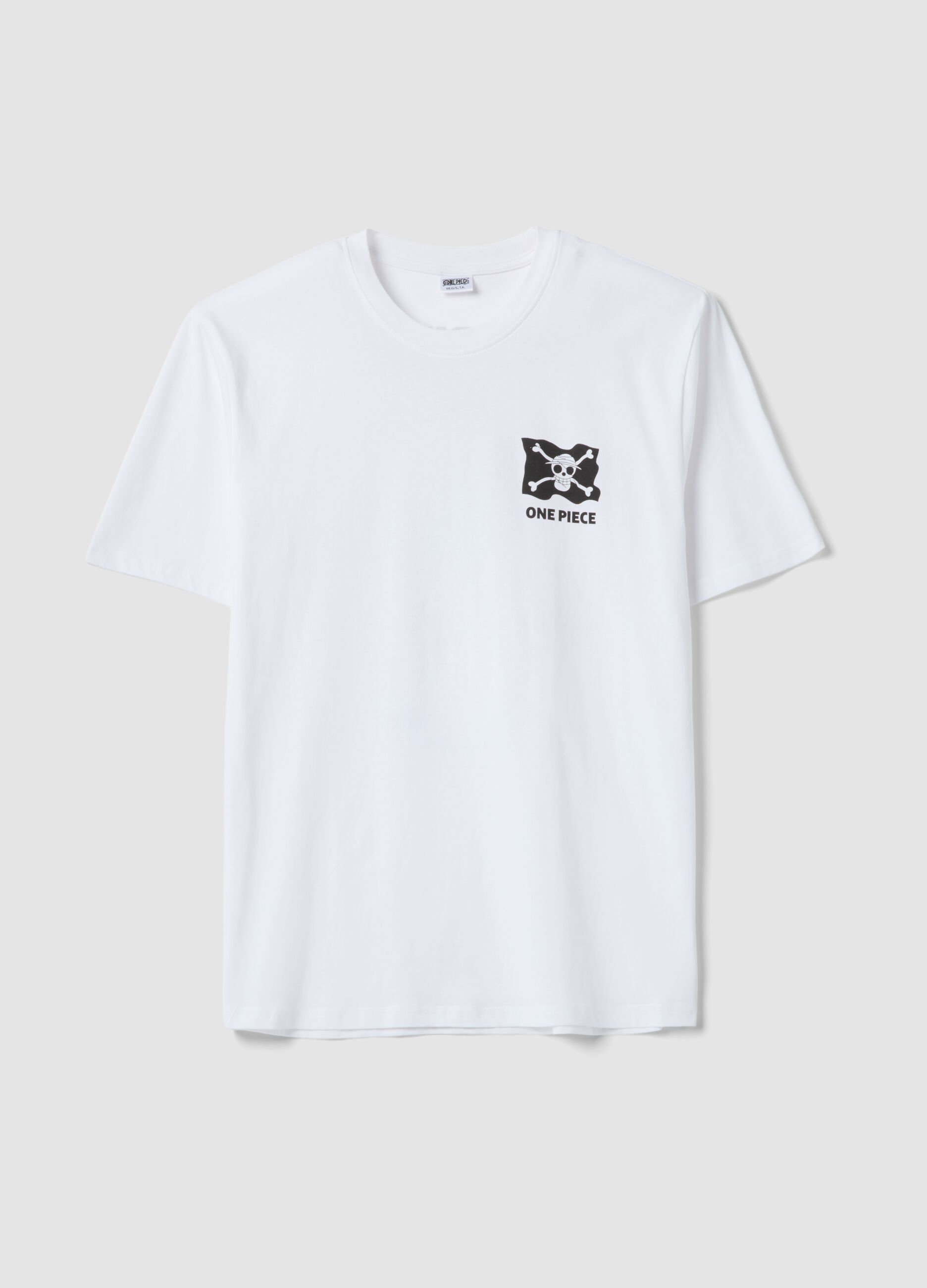 Wei&szlig;es T-Shirt mit One Piece-Print aus reiner Baumwolle, Relaxed Fit