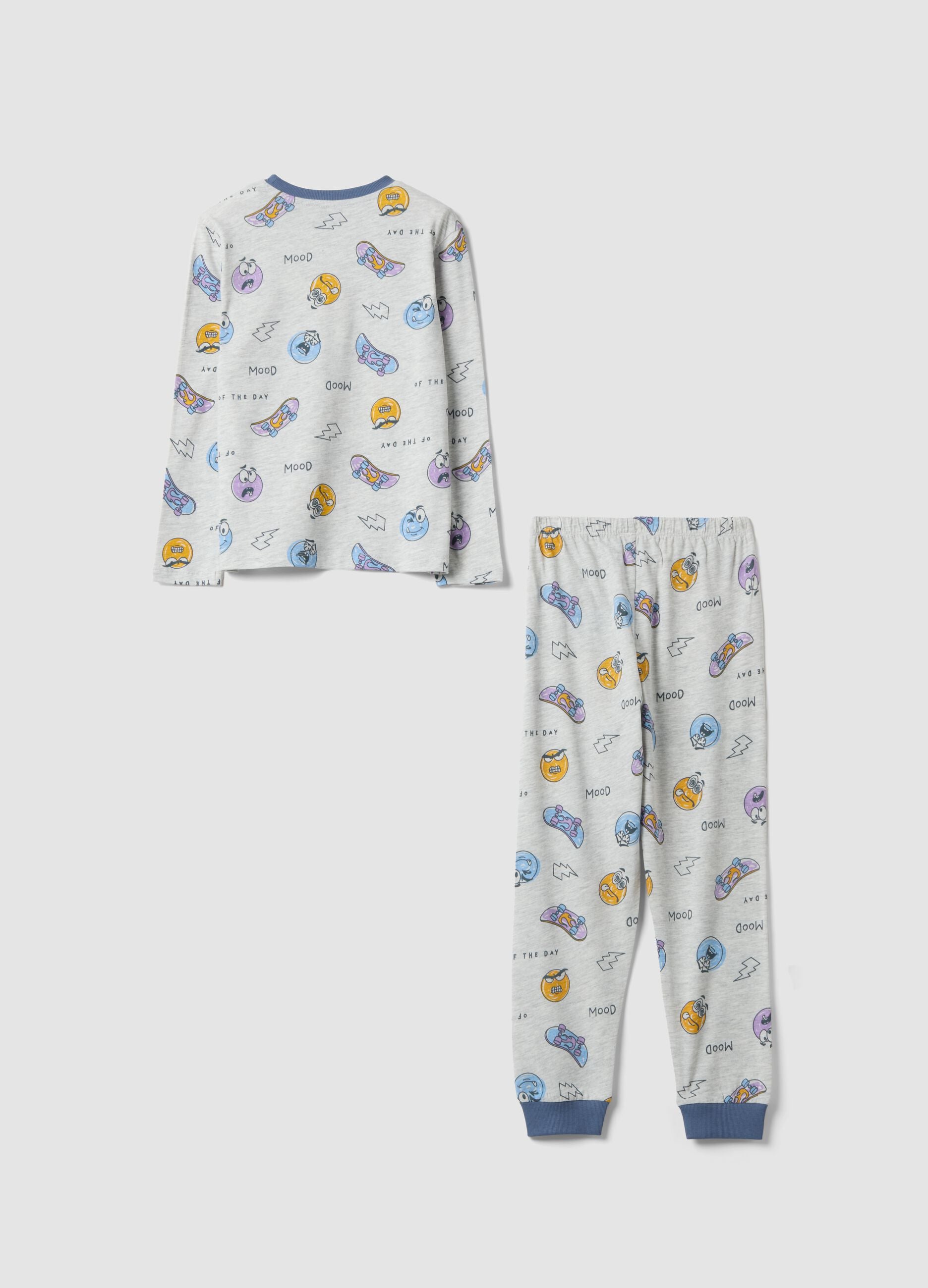 Grey organic cotton jersey pyjamas with all-over print for boys