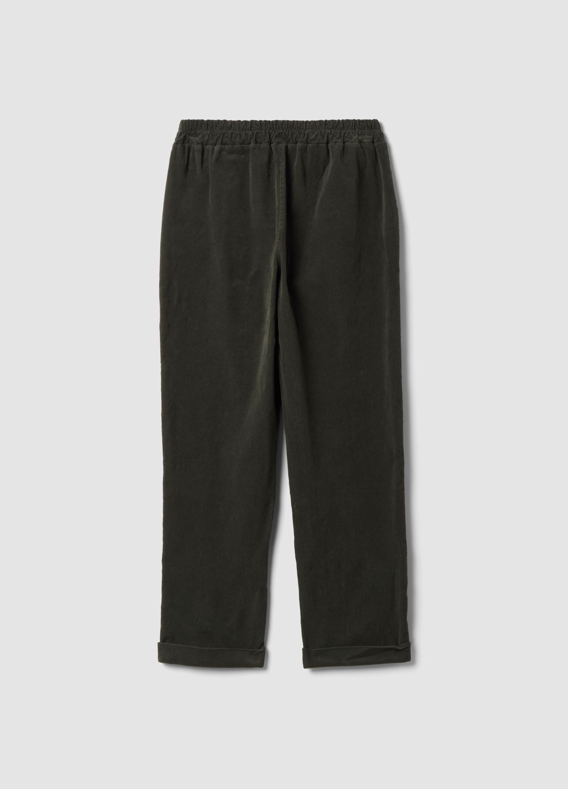 Gr&uuml;ne Regular-Fit-Hose aus geripptem Stretch-Baumwollstoff