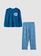 Blauer Pyjama aus reiner Bio-Baumwolle mit Rundhalsausschnitt_0