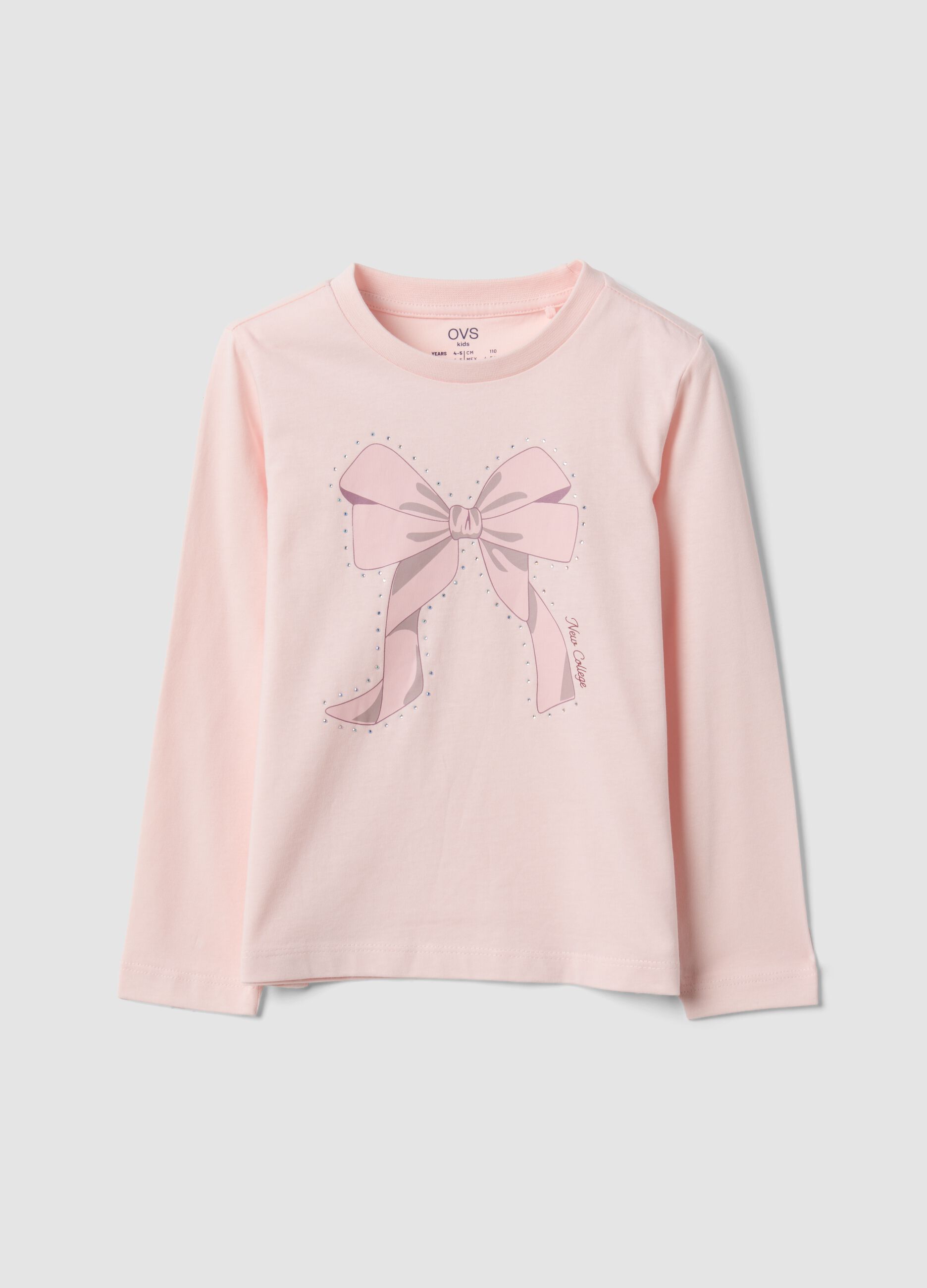 Pink pure organic cotton T-shirt with bow print for girls
