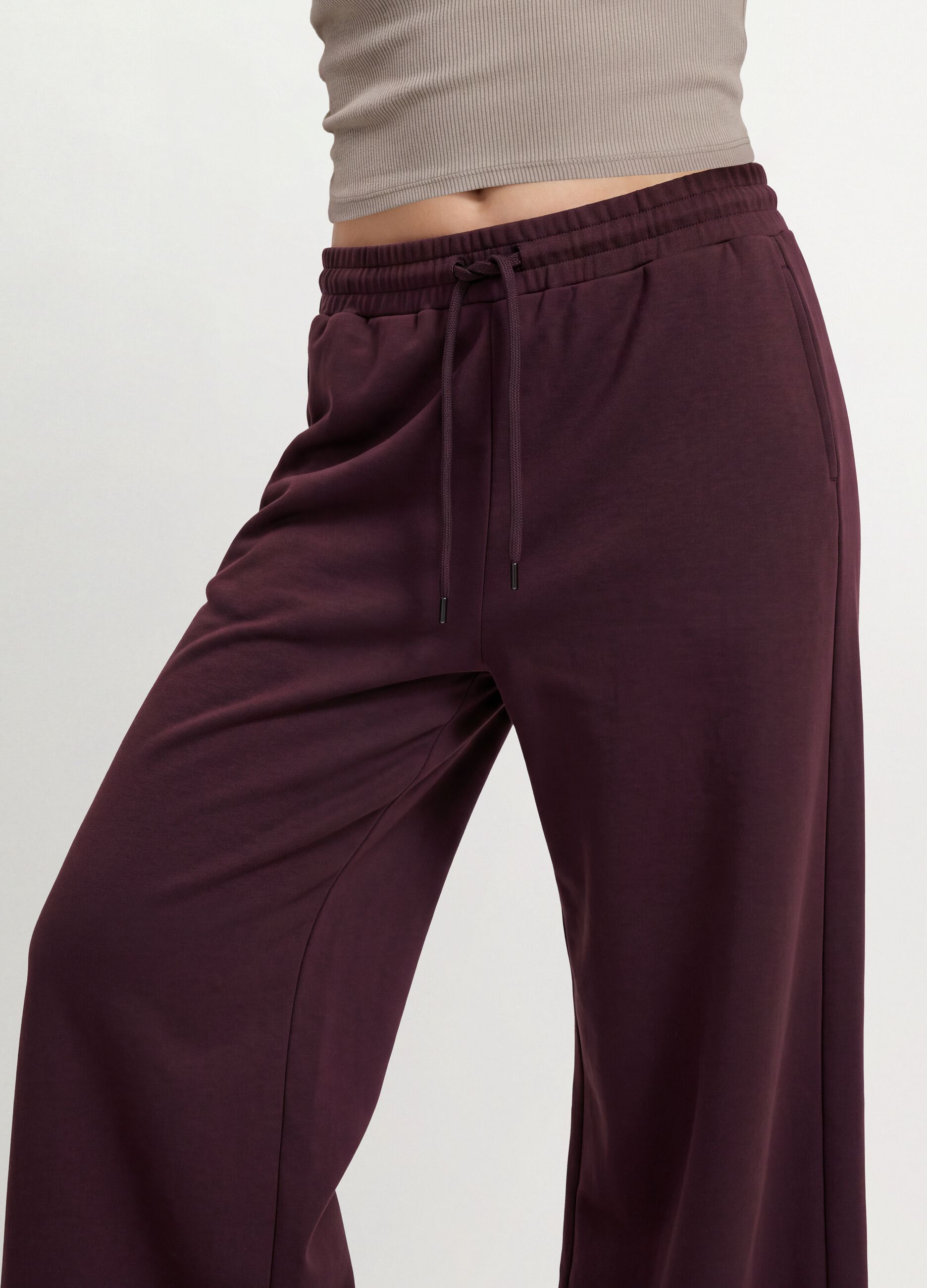 Violette Wide-Leg-Hose aus elastischem Modal mit Tunnelzug