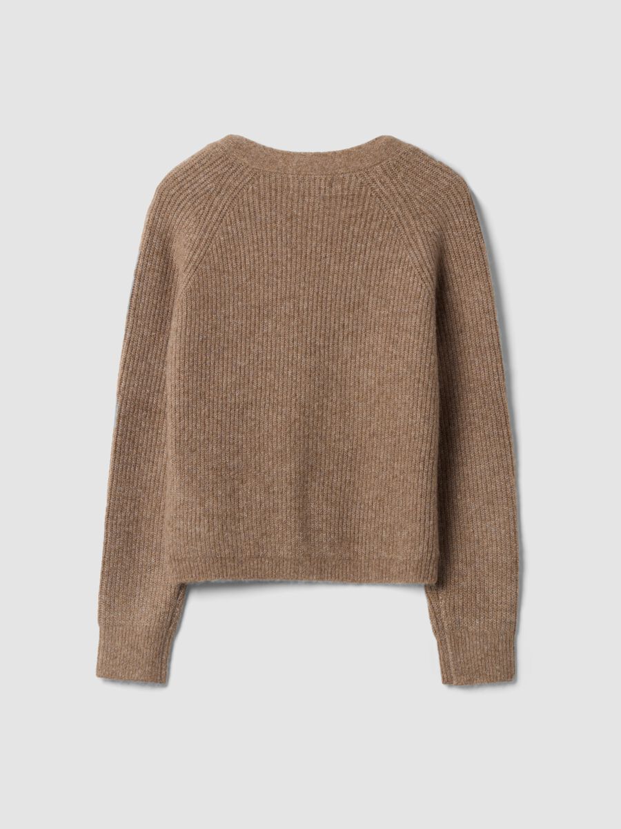 Brauner Oversize-Cardigan aus Stretchwolle mit tiefem V-Ausschnitt_2