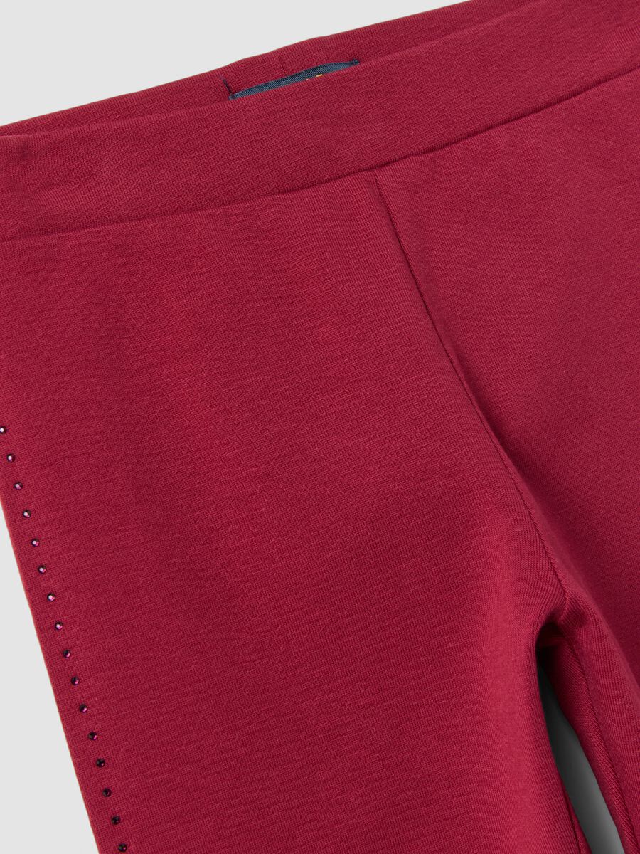 Girls&rsquo; red stretch organic cotton leggings with rhinestones_2