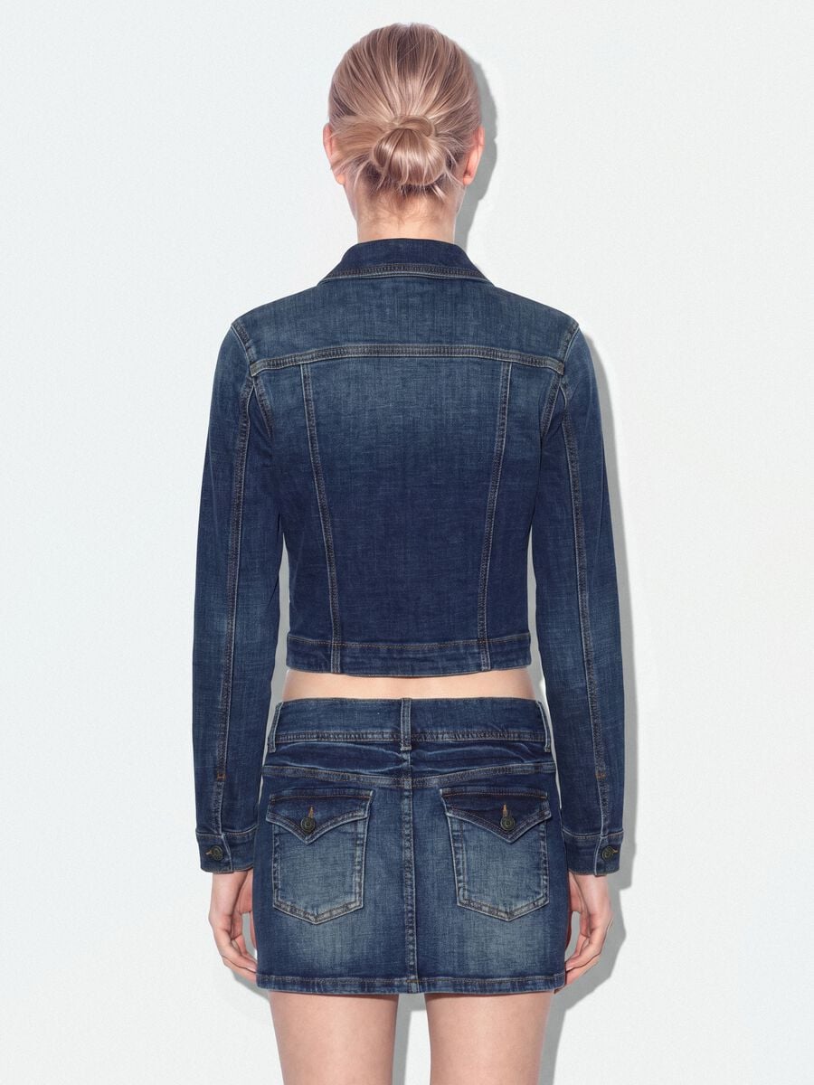 Blue slim-fit stretch cotton denim jacket with zip_3