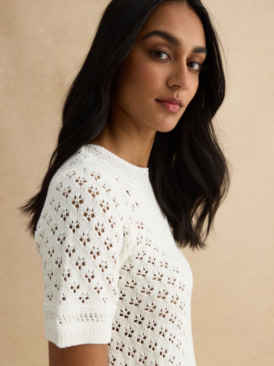 White pure cotton fitted sweater_0