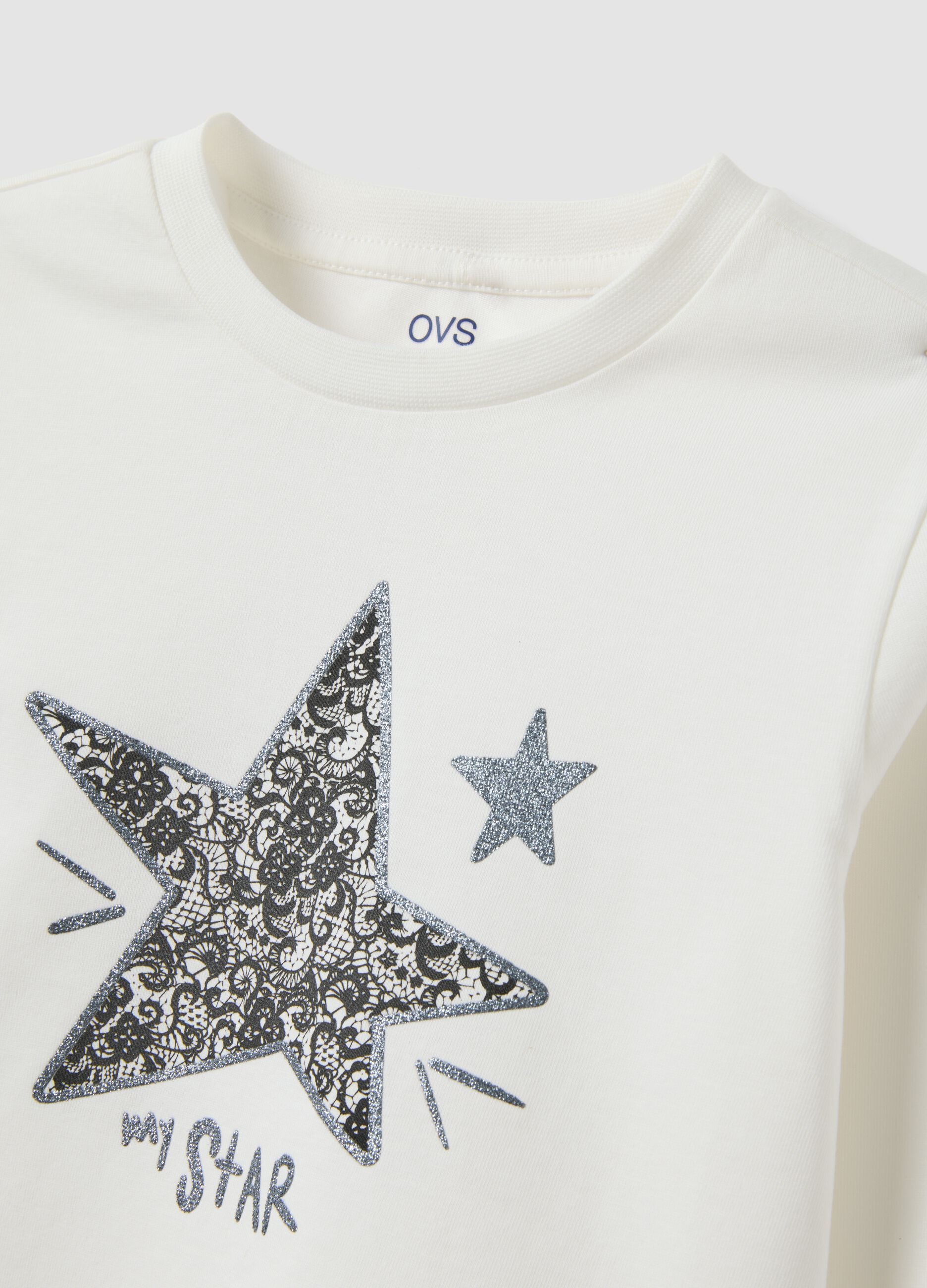 Girls&rsquo; grey organic cotton T-shirt with front print