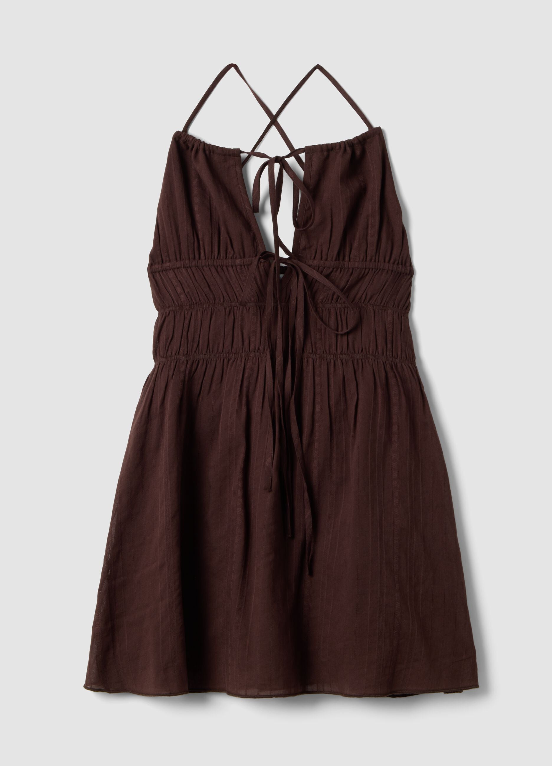 Brown pure cotton mini dress with thin straps, regular fit