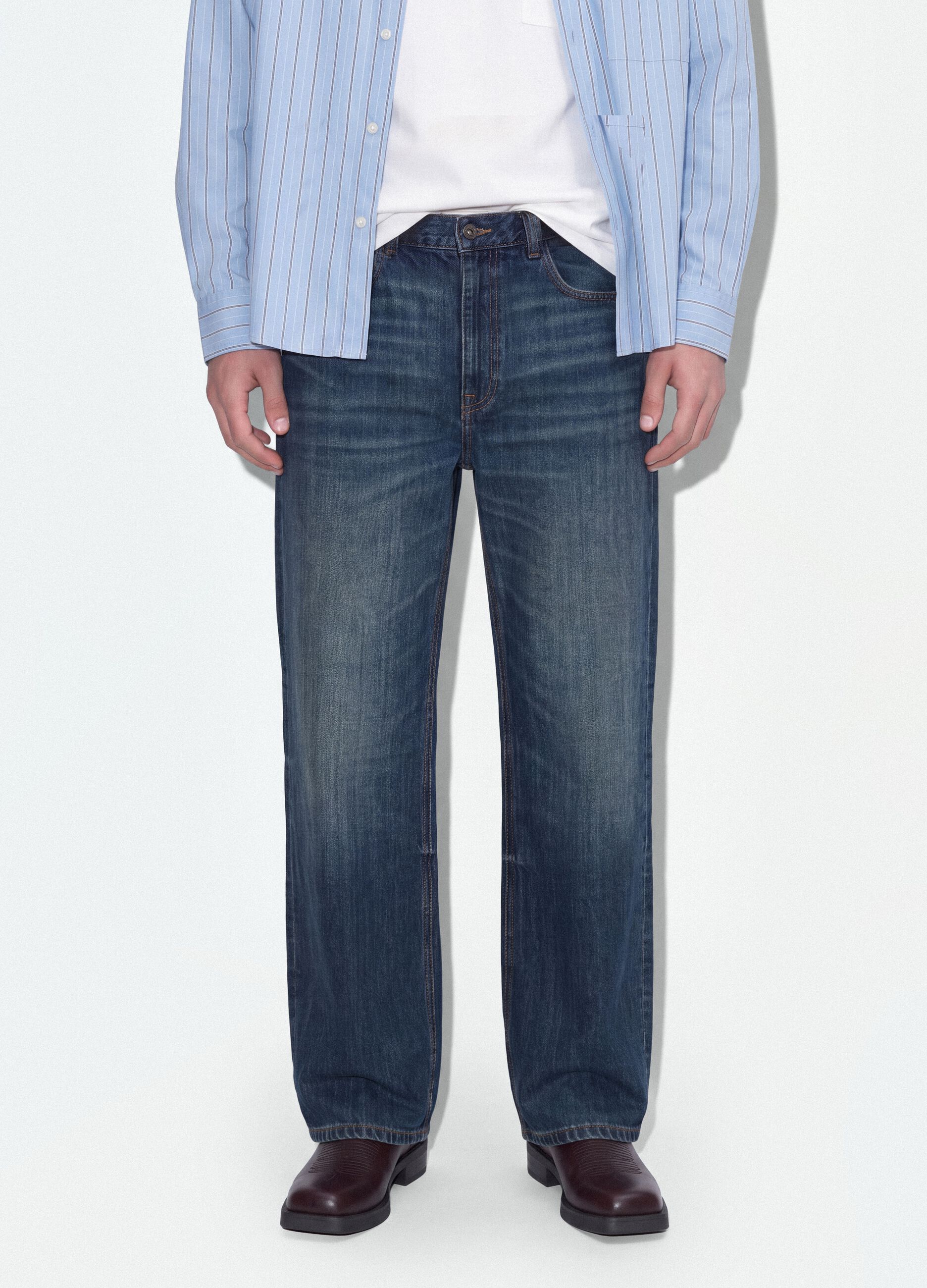 Jeans denim blu in puro cotone flare fit
