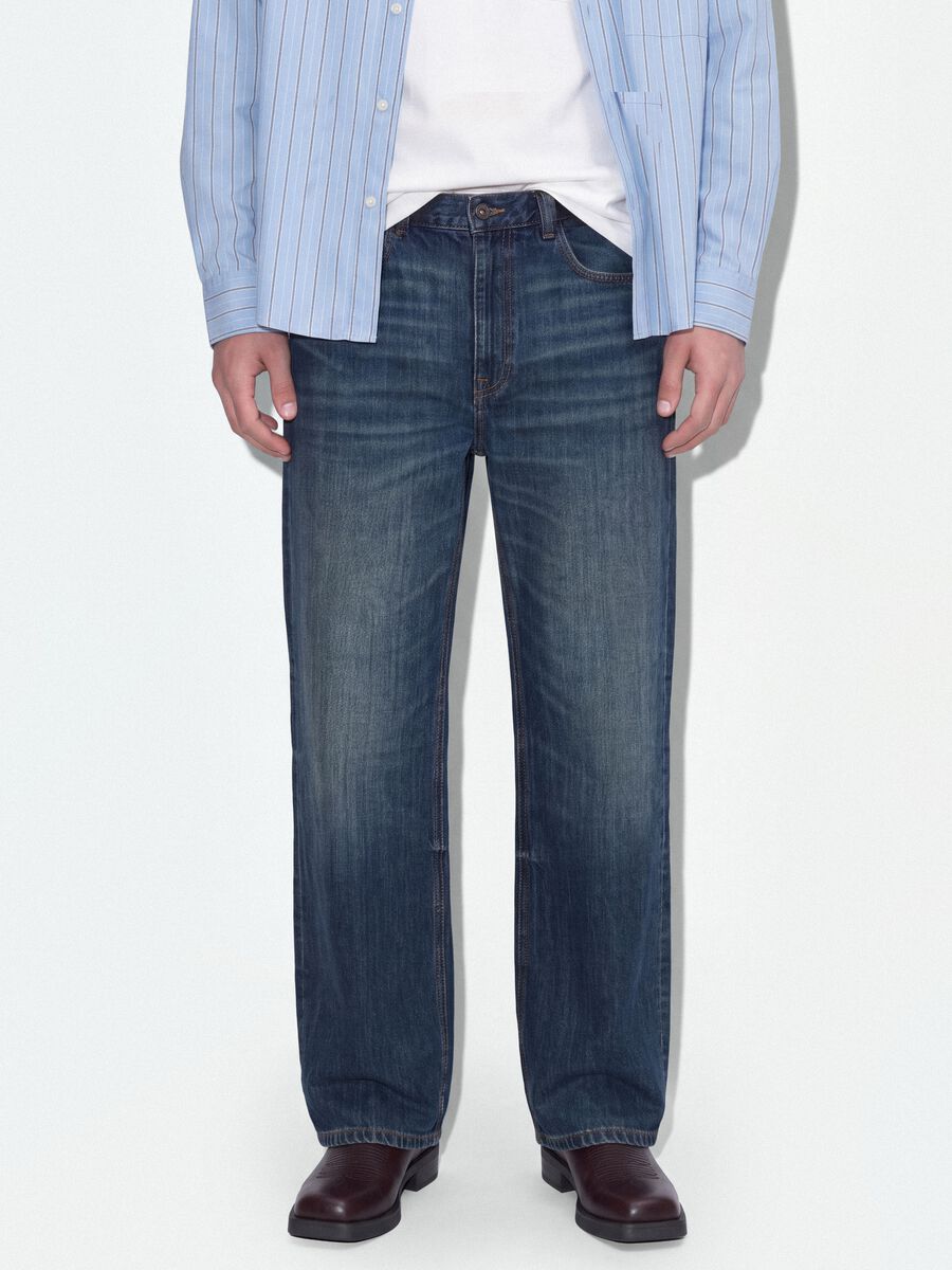 Jeans de ganga azul em algod&atilde;o puro com corte flare_1