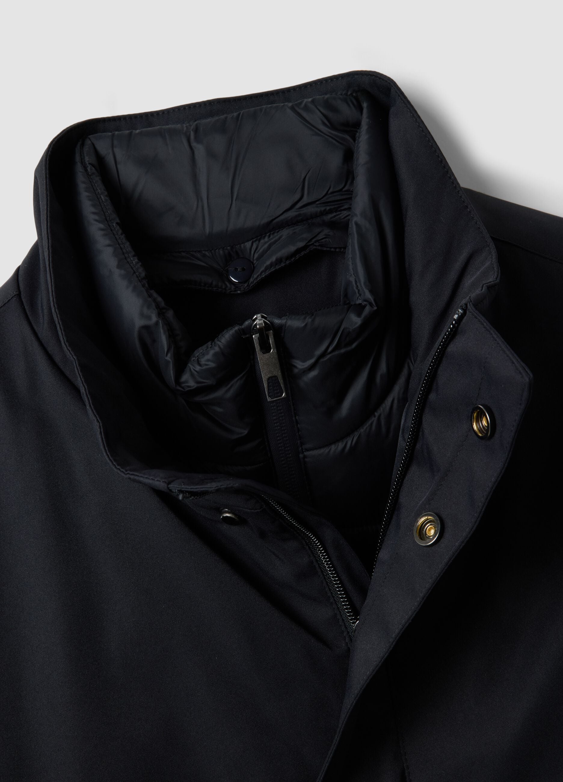 Blue padded regular-fit coat with high neck