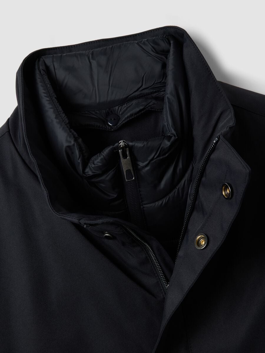 Blue padded regular-fit coat with high neck_1