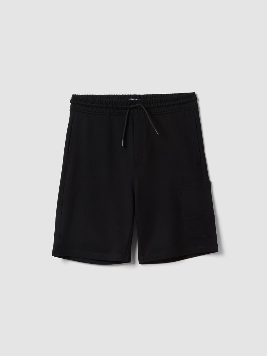 Cal&ccedil;&otilde;es cargo preto de algod&atilde;o puro para rapazes, oversize fit_3