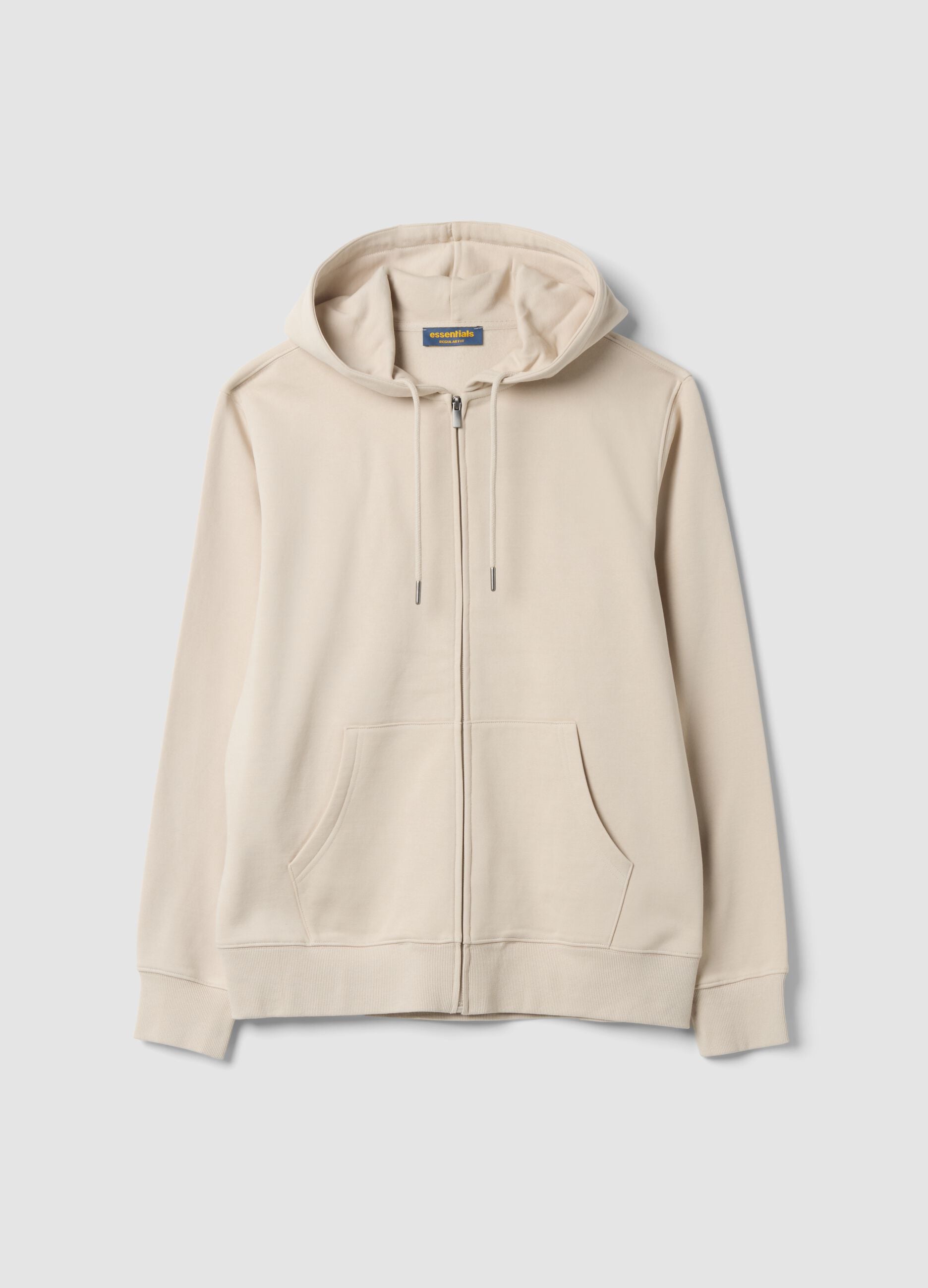 Felpa full zip beige in misto cotone con cappuccio regular fit