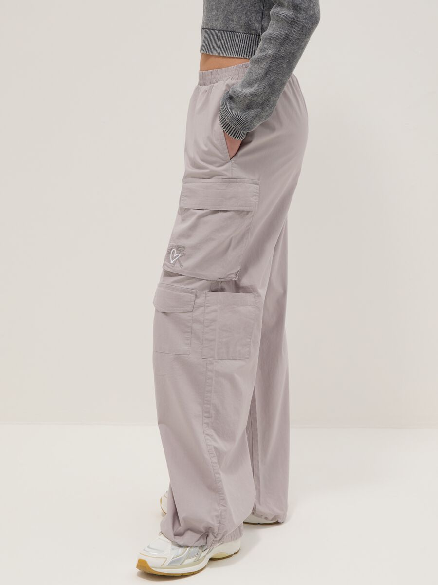 Girl's regular fit grey pure cotton cargo trousers_2