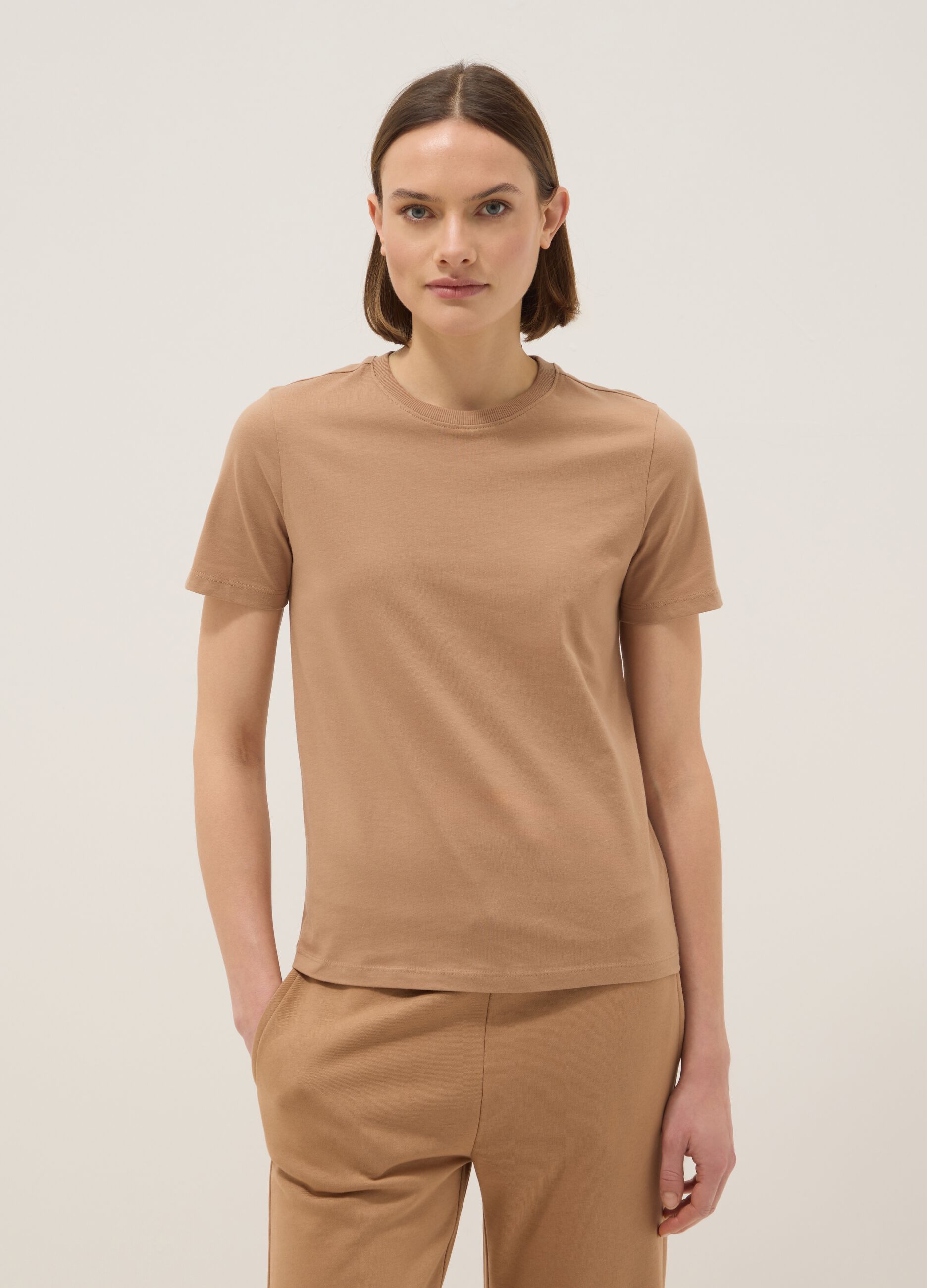 Brown pure cotton crew neck t-shirt regular fit