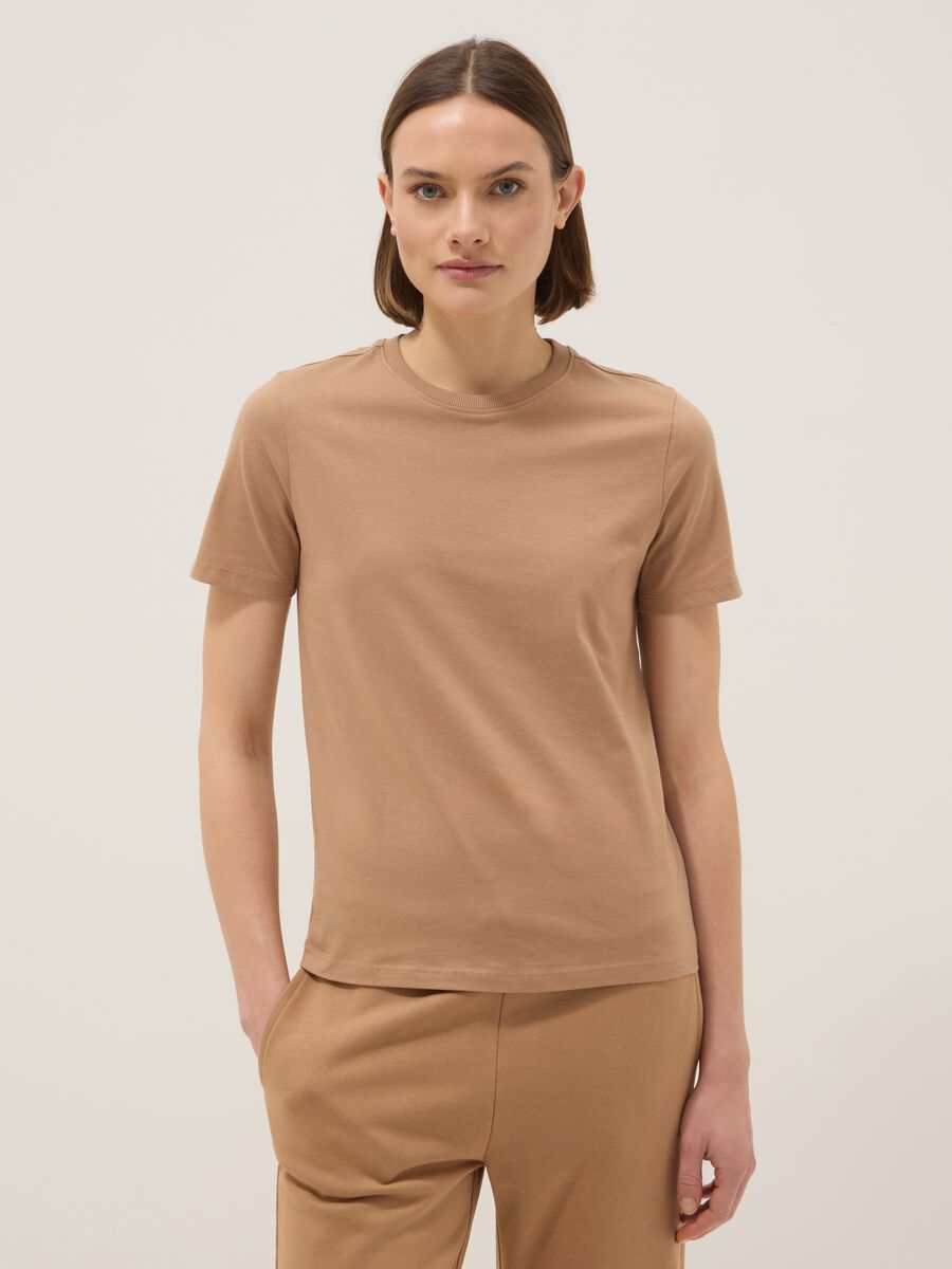 Brown pure cotton crew neck t-shirt regular fit_1