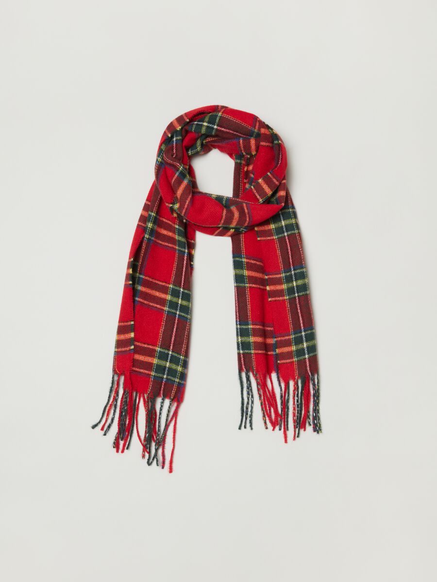 Tartan scarf with fringe_0