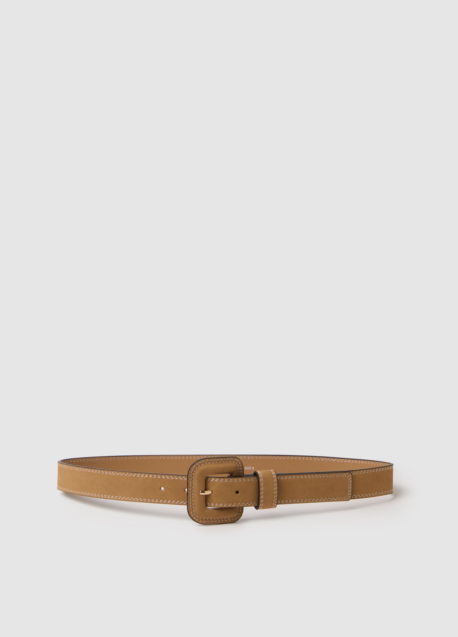 Beige belt with square buckle