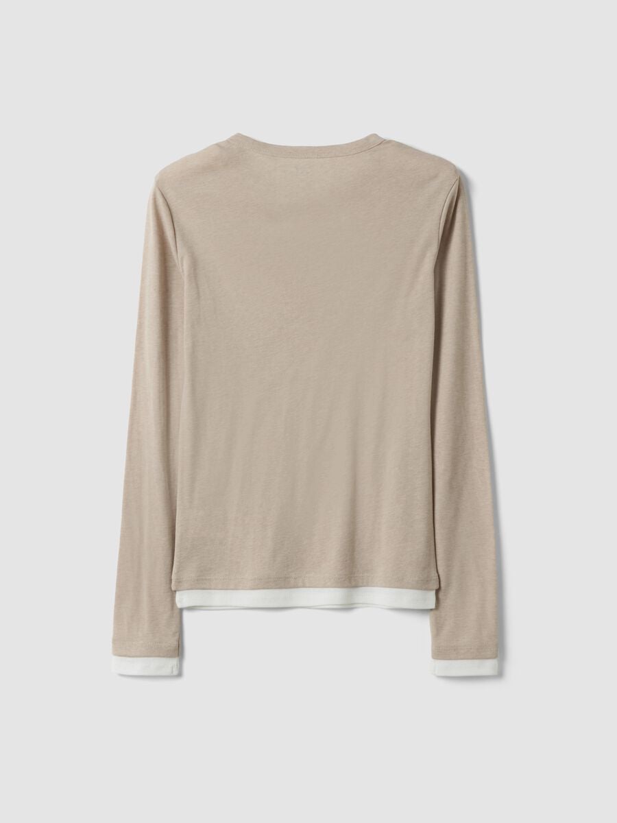 Beige cotton-blend crew-neck T-shirt_5