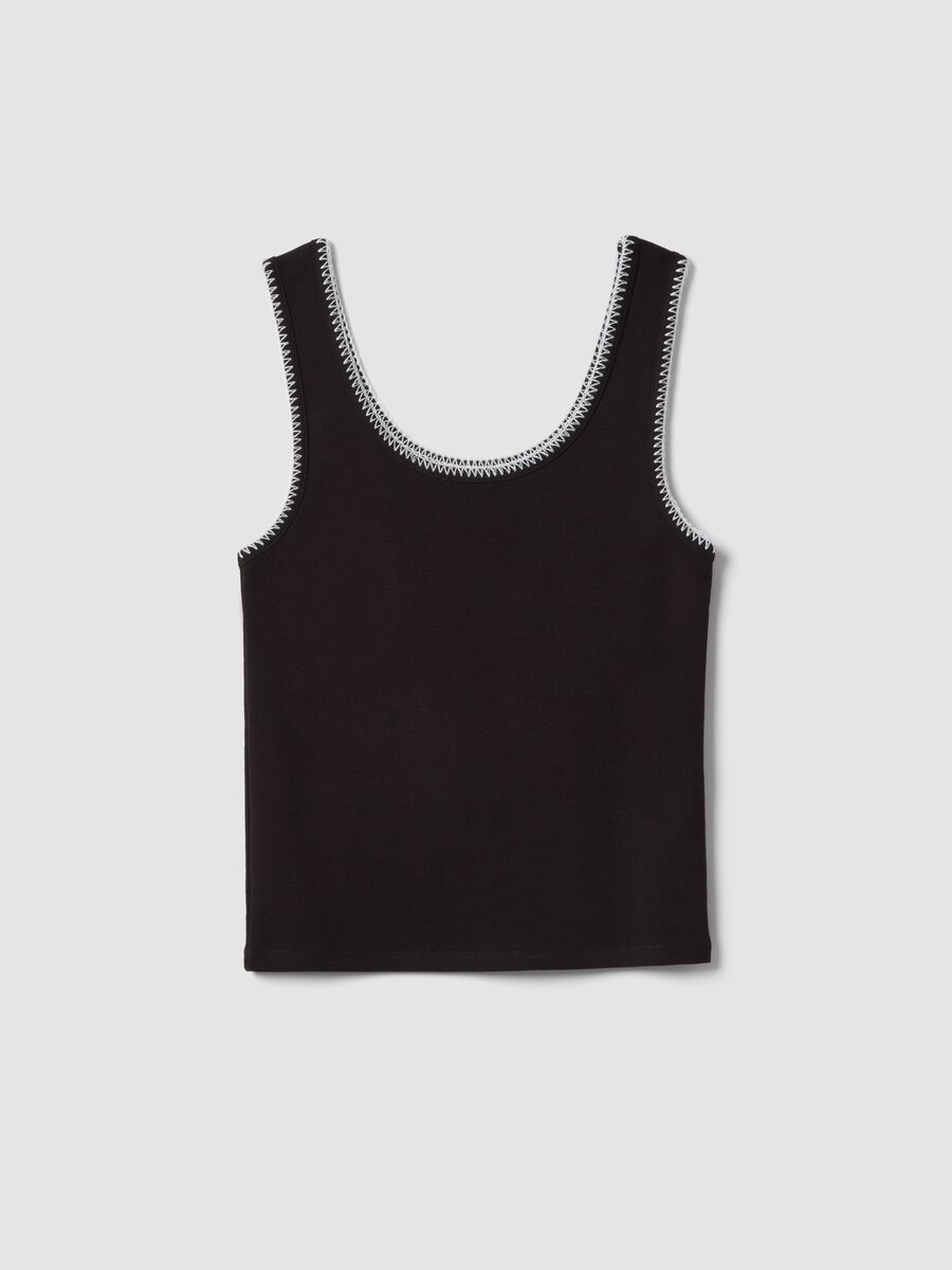 Black stretch cotton tank top with contrast trim, regular fit_4