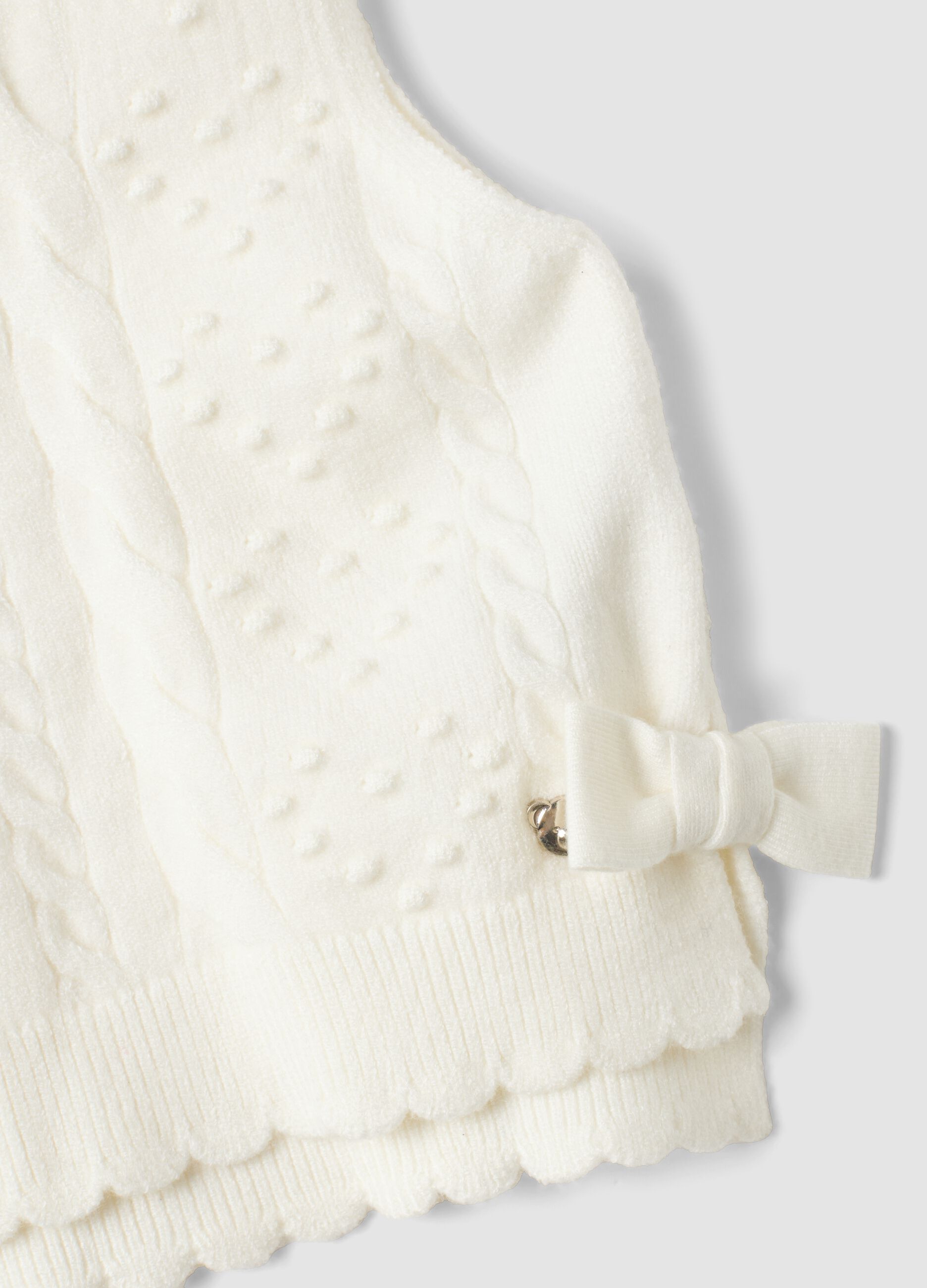 White crew-neck viscose-blend cable-knit gilet for baby girl