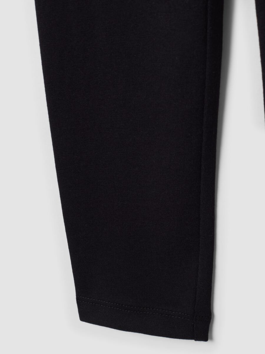 Black skinny leggings in stretch organic cotton with star for girls_3
