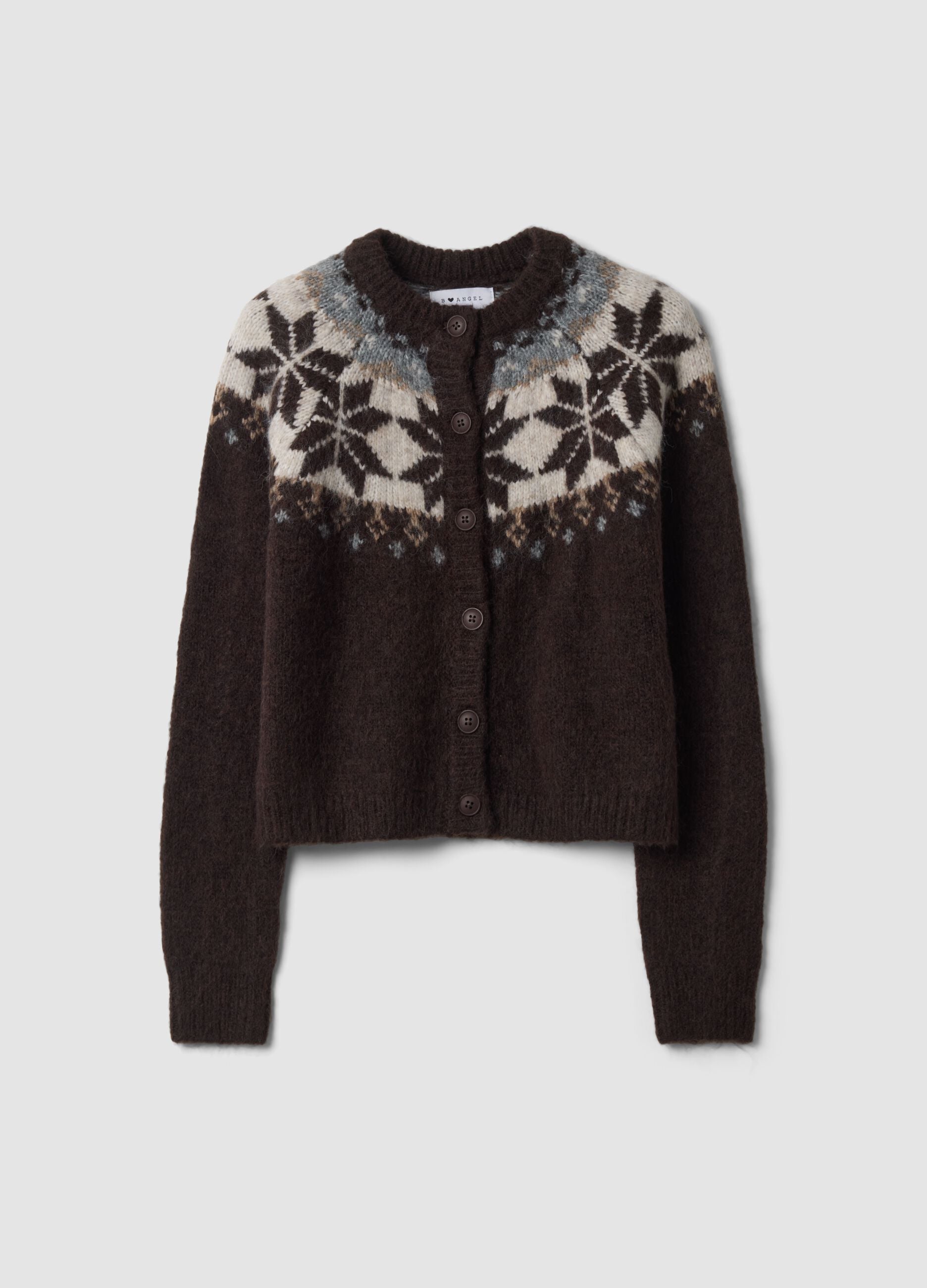 Brown jacquard wool-blend cardigan, regular fit