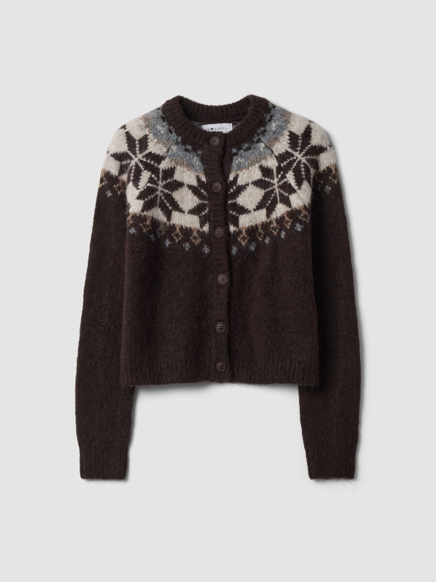 Brown jacquard wool-blend cardigan, regular fit_0