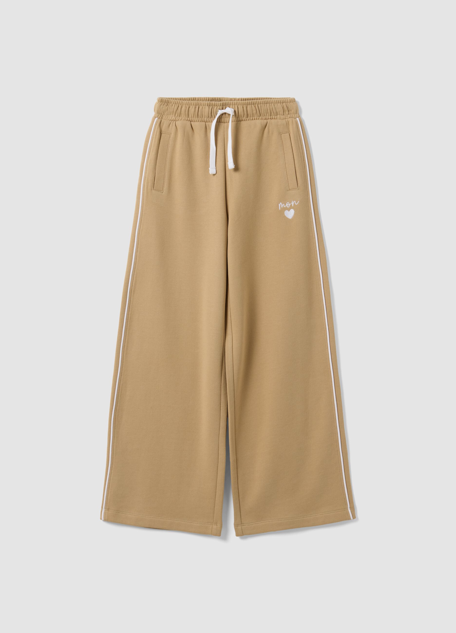 Girls&rsquo; beige wide-leg pure cotton trousers