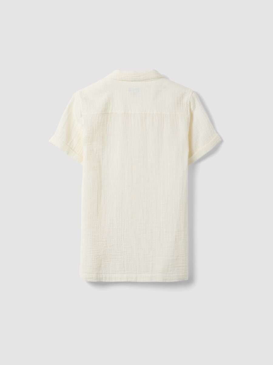 Boys&rsquo; white pure cotton shirt with crinkled texture_4