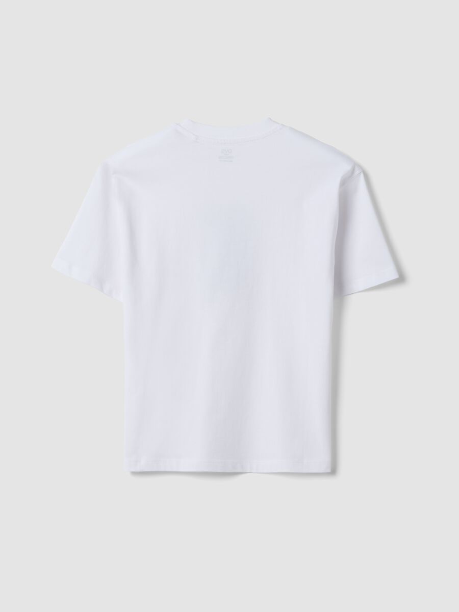 White pure cotton boys&rsquo; T-shirt with oversized fit and print_1