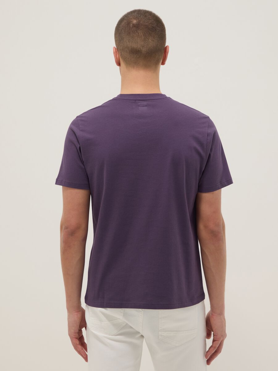 Purple pure cotton regular fit V-neck T-shirt_2