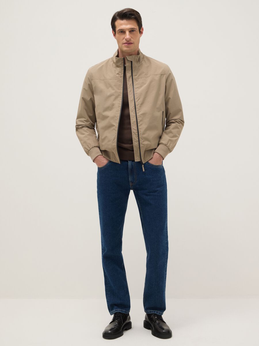 Beige regular fit bomber jacket with zip_1