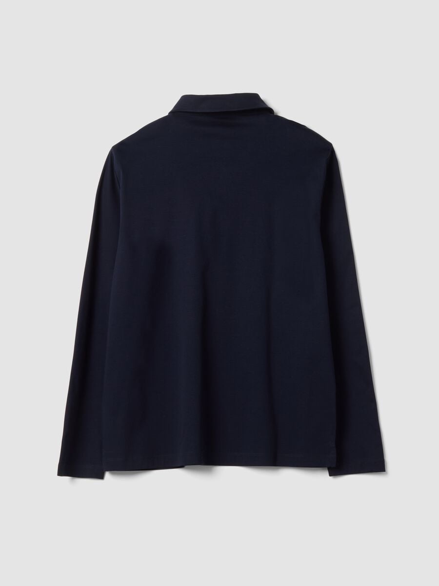 Blue long-sleeved pure cotton polo_2