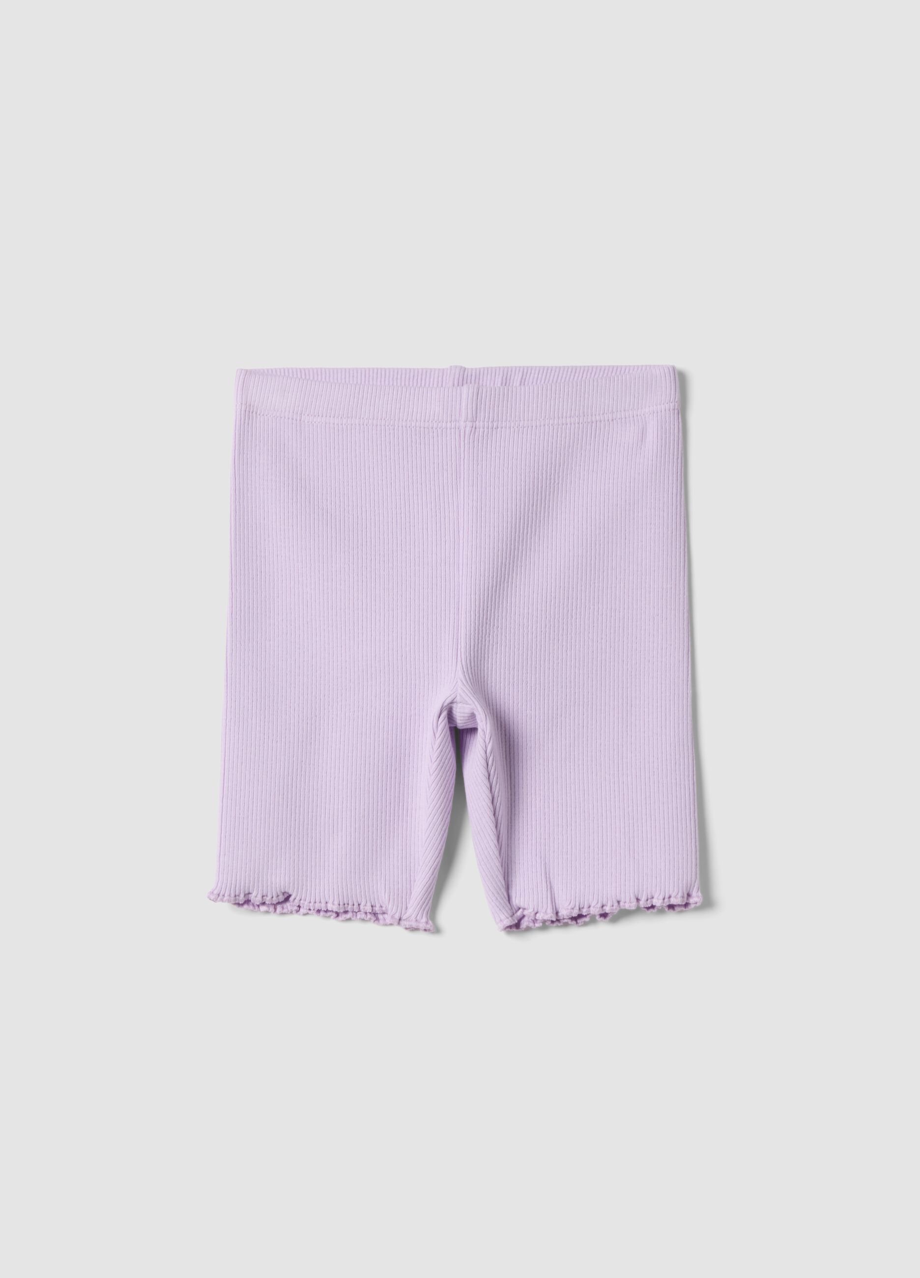 Purple ribbed stretch-cotton shorts for baby girls, regular fit