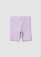 Purple ribbed stretch-cotton shorts for baby girls, regular fit_0