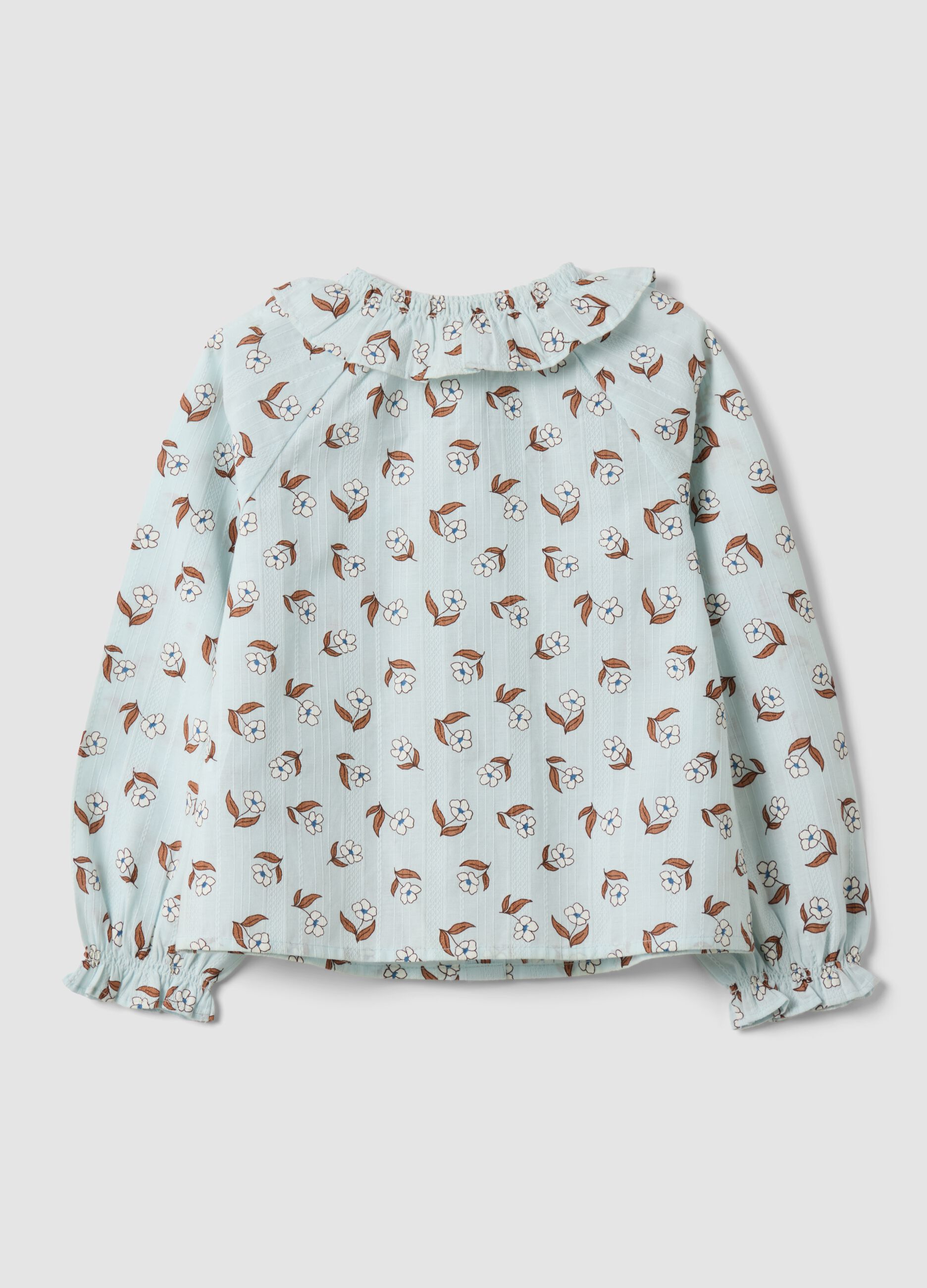 Light blue pure cotton shirt with floral print