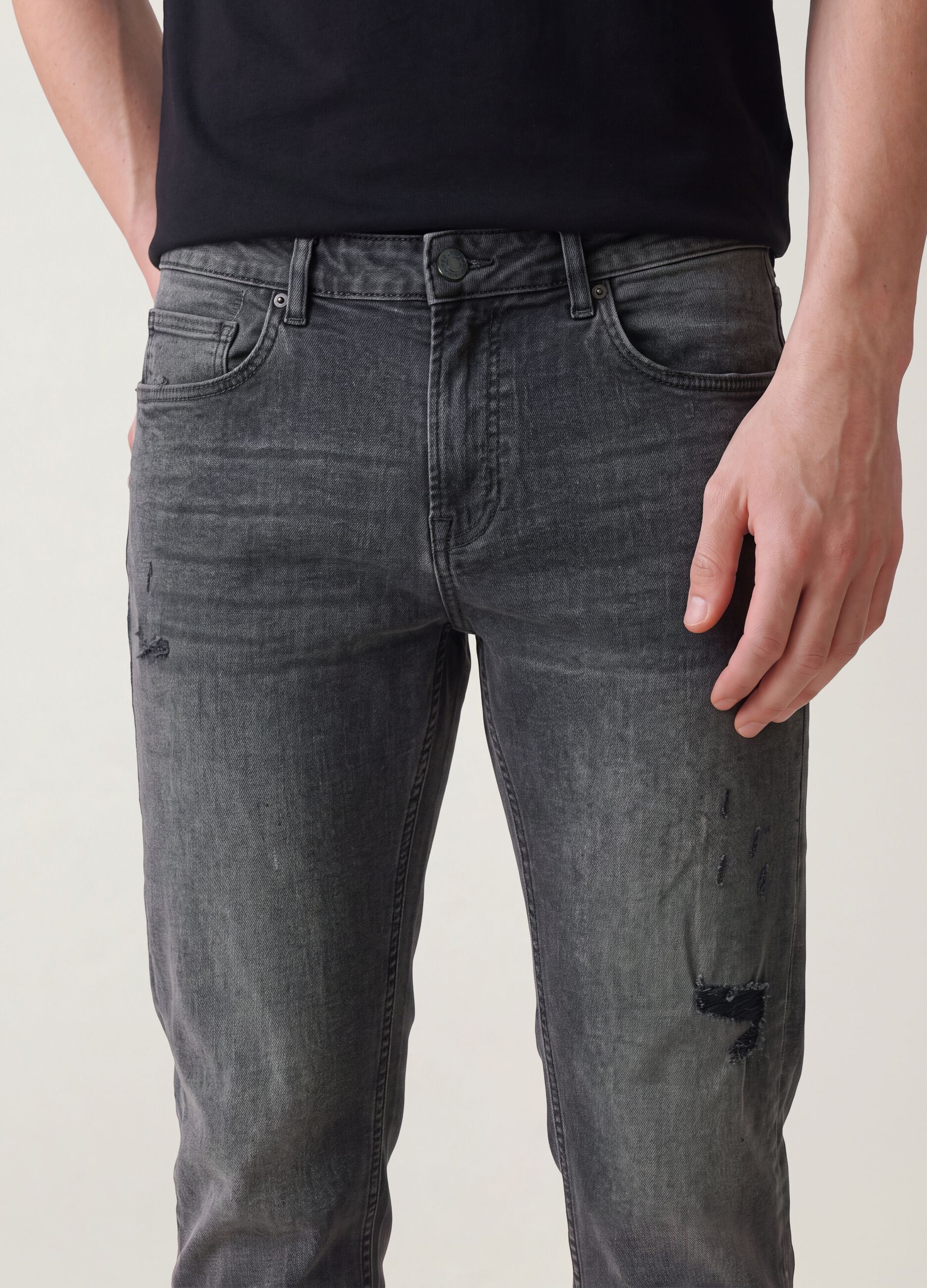 Regular-fit grey denim jeans in stretch cotton